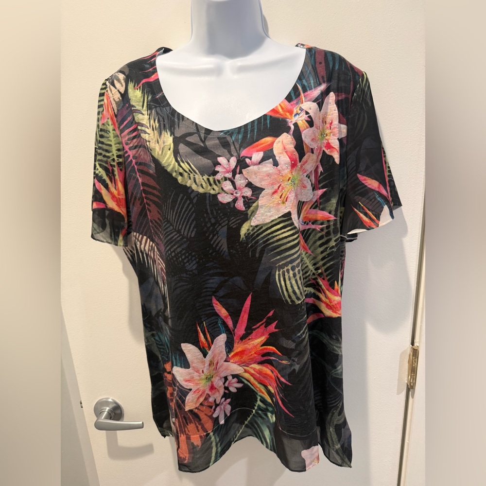 Time and Tru Black Floral Blouse size XL